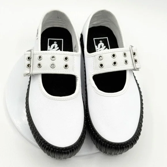 Vans Mary Jane Creeper Shoe Size 5.5 Womens Grunge White NEW - Picture 2 of 10